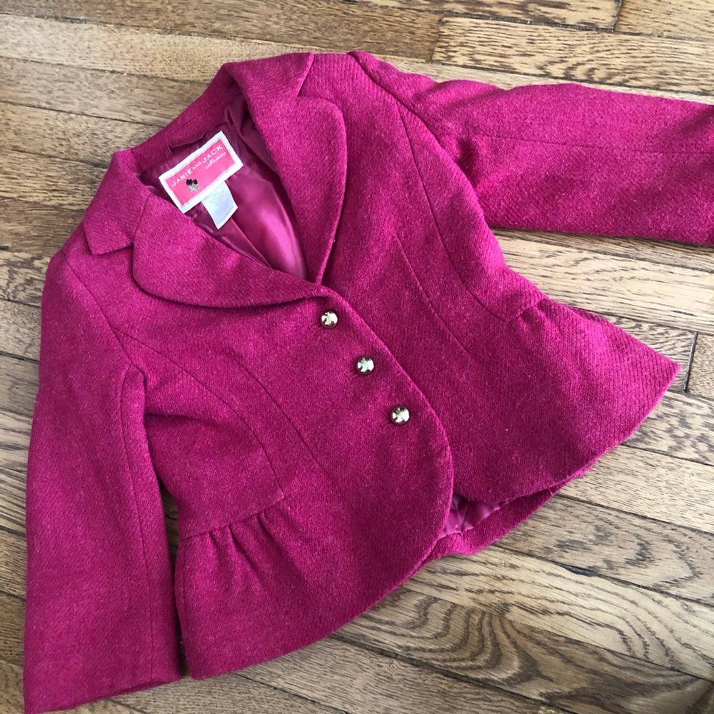 Janie and Jack magenta gold button coat girls 18-24 months